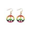 Rainbow striped peace sign dangle earrings with gold hooks for women and girls - Peace Sign Rainbow Style (F1432) / Colorful