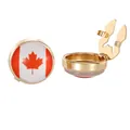Classic round gold cufflinks featuring Canada flag design and a red maple leaf motif - Canada Flag (B1579-7)