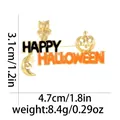 Goldene Halloween-Brosche mit Kürbis Mond und Happy Halloween Schriftzug 4,7cm - Gold Happy Halloween Stil