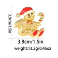 Detail showing teddy bear Christmas brooch dimensions 3.9x3.8cm and 13.2g weight - Gold