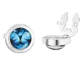 Gemelli in argento con motivo a farfalla blu e finitura in vetro a cupola - Stile Farfalla Blu Argento (B1581-1)