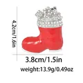 Detailed dimensions and weight specifications of a red Christmas boot brooch with rhinestones - Silver
