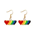 Rainbow heart enamel drop earrings with gold hooks and multilayered colorful design - Stacked Hearts Rainbow Style (F1434) / Colorful