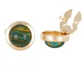 Elegant round gold cufflinks featuring blue and yellow striped resin with hinged closure - Colorful Art Stripes Style (B1580-2) / Alloy