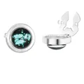 Gemelli in argento con motivo a farfalla blu su sfondo nero rotondo elegante - Stile Farfalla Blu Base Nera Argento (B1581-3)