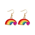 Rainbow dangle earrings with pink heart accents in colorful enamel finish - Heart Embellished Rainbow Bridge Style (F1435) / Colorful