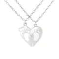 Silver-tone heart necklace set with baby footprints cutout and bow for couples - Silver White (A3306-SI-WH)