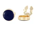 Golden round button covers with dark blue enamel inlay and hinged metal structure - Gold-Dark Blue