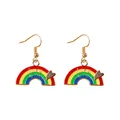 Rainbow hoop earrings with gold heart pendant and Love Wins engraving for women - LOVE WINS Bridge with Heart Style (F1436) / Colorful