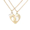 Golden heart puzzle necklace with baby footprint design and white enamel bow accent - Gold White (A3306-GO-WH)