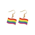 Rainbow flag drop earrings with golden hooks and vibrant enamel colorful wave charms - Wavy Flag Rainbow Style (F1437) / Colorful
