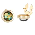 French butterfly cufflinks in gold finish with blue-green glass cabochon in open view - Gold Multi-Butterfly Yellow Base Style (B1581-6)