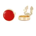 Elegant round gold cufflinks with vibrant red enamel inlay in a polished metal finish - Gold-Red