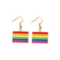 Rainbow enamel rectangular drop earrings with gold hooks for a minimalist LGBTQ look - Rectangular Rainbow Style (F1438) / Colorful