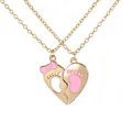 Golden heart footprint couple necklace with pink enamel finish and rhinestone accents - Gold Pink (A3306-GO-PI)