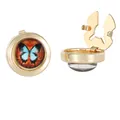 Polished gold butterfly cufflinks with vibrant blue patterns and secure metal clasp - Gold Blue Black Butterfly Orange Red Base Style (B1581-7)
