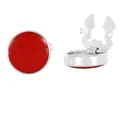 Silver-toned round cufflinks with vibrant red enamel finish and foldable clasp structure - Silver-Red