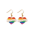 Rainbow heart drop earrings with Love Wins lettering and gold-plated finish - Heart Banner LOVE WINS Style (F1440) / Colorful