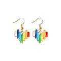 Rainbow heart drop earrings with colorful vertical enamel stripes in gold finish - Vertical Striped Heart Rainbow Style (F1441) / Colorful