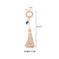 Servilletero artesanal de cuentas de madera con borla y amuleto de Yin Yang - Anillo Cuentas Madera Tai Chi Borla Beige (Z1203)