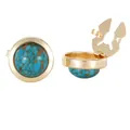 Elegant gold-tone button covers featuring turquoise stones and a flip mechanism - Turquoise Texture Style (B1580-9) / Alloy