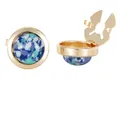 French style gold cufflinks featuring a round blue and white floral resin inlay design - Blue and White Floral Style (B1580-10) / Alloy