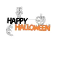 Spilla di Halloween argentata con gufo, zucca, luna e scritta Happy Halloween - Stile Argento Happy Halloween