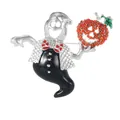 Spilla di Halloween a fantasma in smalto nero con strass rossi e dettagli vivaci - Stile Fantasma Con Zucca Argento