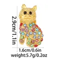 Detailansicht der bunten Strass-Katzenbrosche mit Maßen 2,9 cm Höhe und 1,6 cm Breite - Gold Sitzende Katze Stil (2731-16-GO)