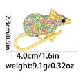 Detaillierte Maße der Maus-Brosche mit bunten Strasssteinen und goldener Basis - Gold Maus Stil (2731-8-GO)