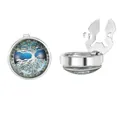 Gemelos de plata pulida con diseño de corazón e incrustación de cristal azul para hombre - Plateado Textura Abstracta