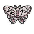 Exquisite pink enamel butterfly pronoun pin featuring She and They lettering for accessories - She-They Pink White Butterfly Style (C2740-9)