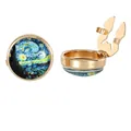Goldene Manschettenknöpfe mit Van Gogh Sternennacht Glas-Cabochon in runder Fassung - Gold Sternennacht