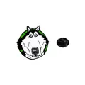 Funny cartoon husky enamel pin with green round background and black rubber clutch - Blank Stare Expression (C2766-2)