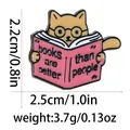 Cartoon enamel cat brooch reading a book with text dimensions and weight measurements - Glasses Cat Reading Style