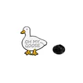 Cartoon white enamel goose pin with Oh My Goose slogan and black butterfly clutch - Goose - Oh My Goose (C2769-2)