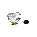 Cute cartoon white duck brooch with knife and CHOOSE VIOLENCE slogan on white background - Duck - Choose Violence (C2769-3)