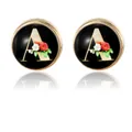 Gemelos redondos dorados con una letra A floral sobre un fondo negro elegante - Estilo Letra A