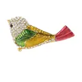 Vogel-Brosche mit grünen Emaille-Flügeln und weißen Kristallen in goldener Fassung - Gold Grüner Flügel Vogel (C2746-20)