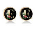 Elegant gold letter E cufflinks with colorful floral patterns and vintage black finish - Letter E Style