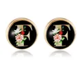 Classic round gold cufflink featuring letter F with delicate floral patterns - Letter F Style