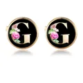 Men's initial G cufflinks with black enamel, floral motifs and golden finish - Letter G Style