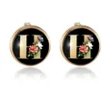 Elegant gold round cufflinks with black base featuring floral letter H design - Letter H Style