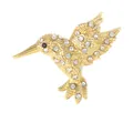 Specht broche in goudlegering met sprankelende witte kristallen en zwart oogdetail - Gouden Kolibrie (C2731-2-SI)