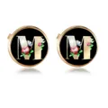 Men's gold-plated round cufflinks featuring a floral letter M design on a black base - Letter M Style