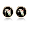 Men's gold-plated round cufflinks featuring letter N with elegant floral pattern on black - Letter N Style