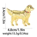 Dimensions détaillées de la broche Golden Retriever avec strass colorés sur collier - Golden Retriever-Gold
