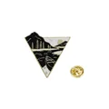 Minimalist mountain forest enamel pin with monochrome landscape design and gold butterfly clutch - Lake and Boat Style (C2790-2)