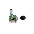 Cartoon black cat and skull in glass bottle enamel pin with plants and rubber butterfly clutch - Unique Bottle Black Cat With Skull Style (C2784-4)