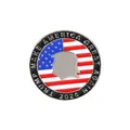 Round metal enamel Trump 2024 campaign badge with US flag colors and silhouette - Silver Style (C2587-SI)